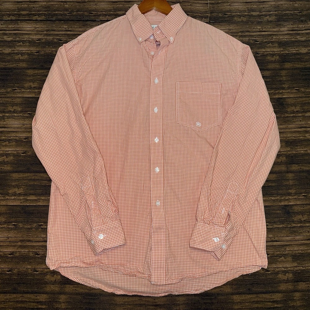 Roper Orange Plaid Checkered Button Up Long Sleeve Mens Size M Western